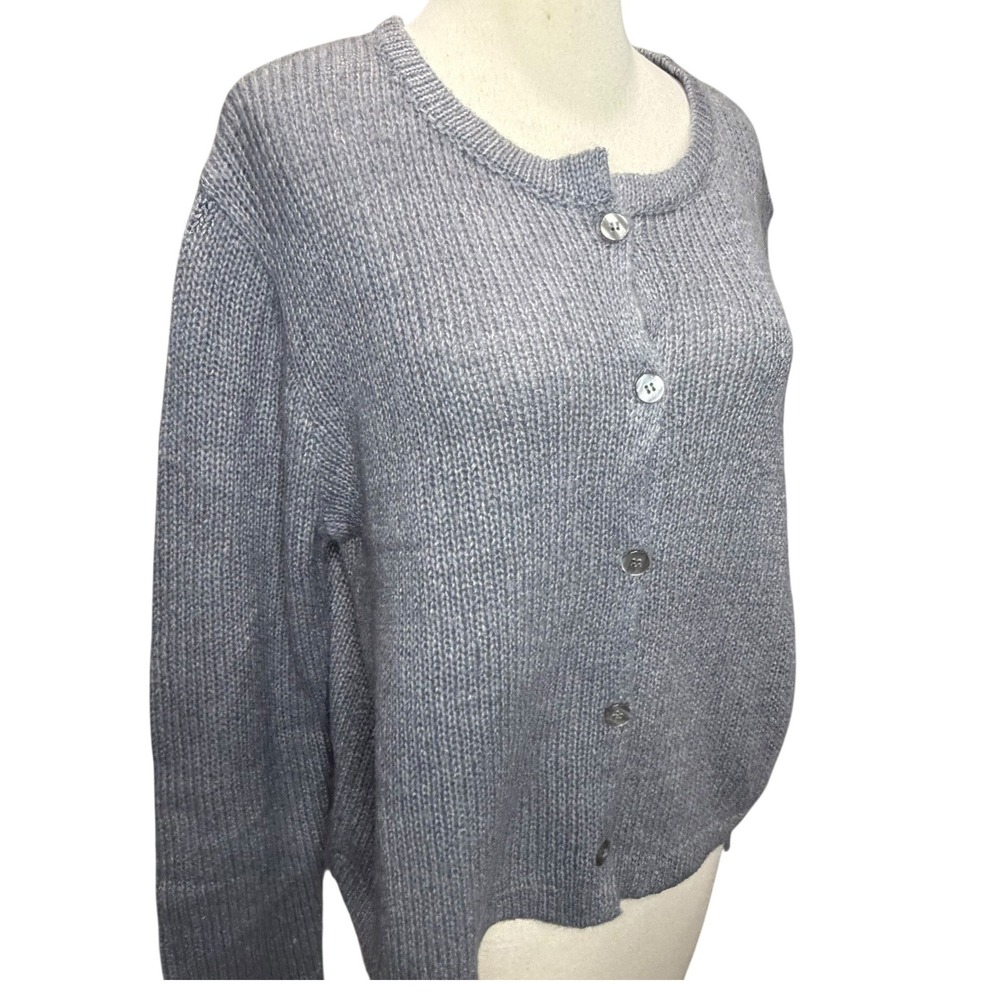 Nia Ariana Cardigan Sweater Womens S/M Gray Cropped Relaxed Fit Boxy Minimalist - Picture 3 of 15